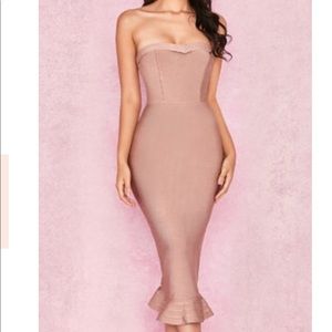 House Of CB Fabrizia Tan strapless dress